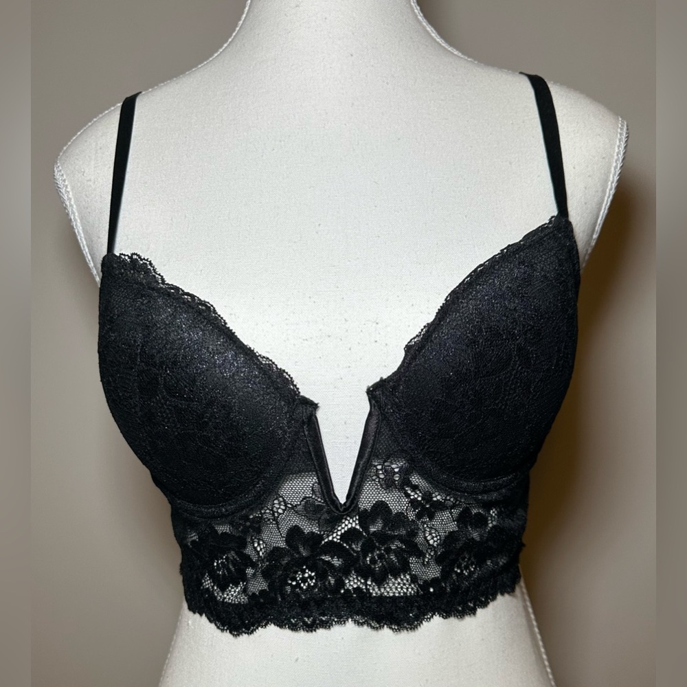 Forever 21‎ Black Lace Longline Bralette Bra Bustier Crop Top Corset Goth Sexy S